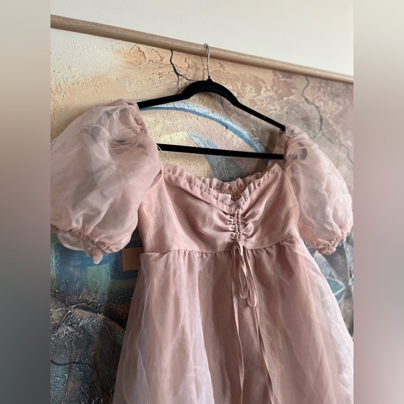 Mable Organza Sleeve Blush Pink Mini Dress - Picture 7 of 9